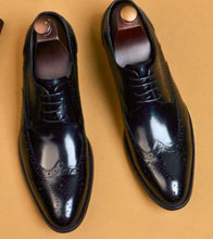 Load image into Gallery viewer, mens formal shoes genuine leather oxford shoes for men black 2020 dress shoes wedding shoes laces leather brogues buty meskie