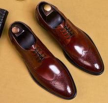 Load image into Gallery viewer, mens formal shoes genuine leather oxford shoes for men black 2020 dress shoes wedding shoes laces leather brogues buty meskie