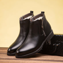 Load image into Gallery viewer, 2020 Winter Men's Boots Warm Fur Snow Boots, Pointed Side Zipper Business Men's Short Boots, Fashion Soft Leather Cotton Shoes