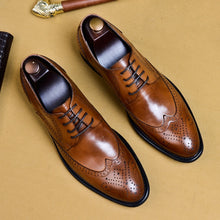 Load image into Gallery viewer, mens formal shoes genuine leather oxford shoes for men black 2020 dress shoes wedding shoes laces leather brogues buty meskie
