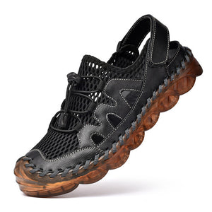 Men's Sandals 2020 New Breathable Leather Mesh Patchwork Male Sandals Soft Sole Outdoor Beach Shoes Non-Slip Water Walking Shoes