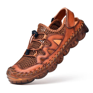 Men's Sandals 2020 New Breathable Leather Mesh Patchwork Male Sandals Soft Sole Outdoor Beach Shoes Non-Slip Water Walking Shoes