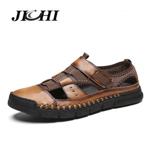 2020 Genuine Leather Summer Men's Sandals Casual Beach Shoes High Quality Roman Sandalias Soft Sole Sandals Big Size 38-46