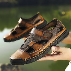 2020 Genuine Leather Summer Men's Sandals Casual Beach Shoes High Quality Roman Sandalias Soft Sole Sandals Big Size 38-46