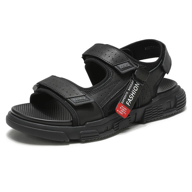 CAMEL Summer Fashion  Casual Shoes Men Leather Sandals Elastic Lightweight Beach Fhishing Hiking  Shoes Footbed Man Flats