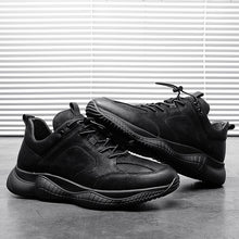 Load image into Gallery viewer, NEW Brand High Quality All Black Men&#39;s Leather Casual Shoes Fashion Breathable Sneakers Fashion Flats Big Plus Size 38-44 R5-27
