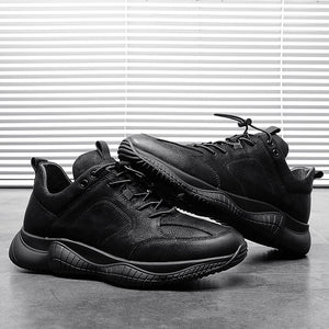 NEW Brand High Quality All Black Men's Leather Casual Shoes Fashion Breathable Sneakers Fashion Flats Big Plus Size 38-44 R5-27
