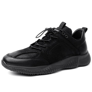 NEW Brand High Quality All Black Men's Leather Casual Shoes Fashion Breathable Sneakers Fashion Flats Big Plus Size 38-44 R5-27