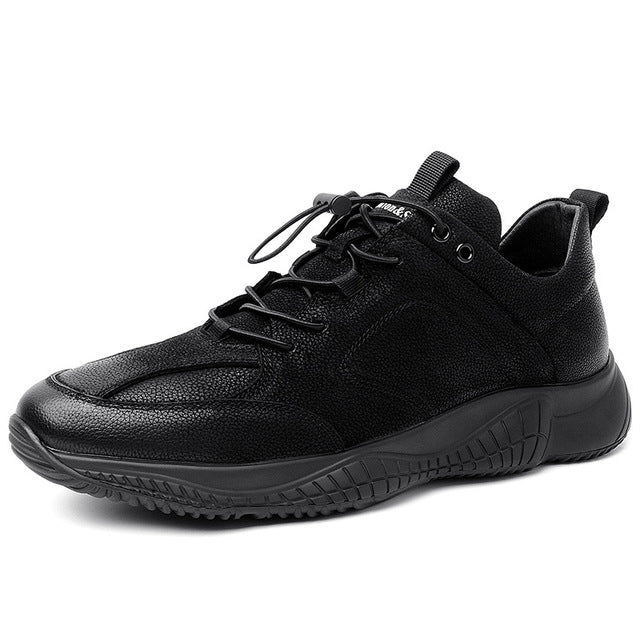 NEW Brand High Quality All Black Men's Leather Casual Shoes Fashion Breathable Sneakers Fashion Flats Big Plus Size 38-44 R5-27