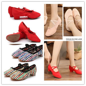 Soft Sole Girls Low Heels Dancing Shoes Pink/Black/Red Women's Exercise Ballet Shoes Women Dance Shoes Kids Canvas Ballet Shoes